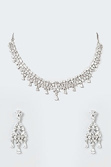 White Finish Necklace Set With Zircons