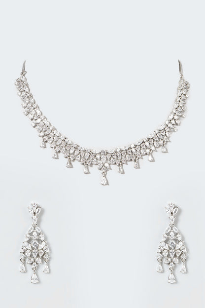 White Finish Necklace Set With Zircons