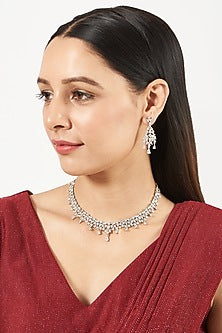 White Finish Necklace Set With Zircons