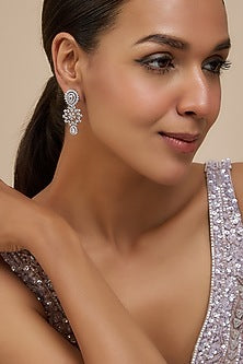 White Finish Zircon Dangler Earrings