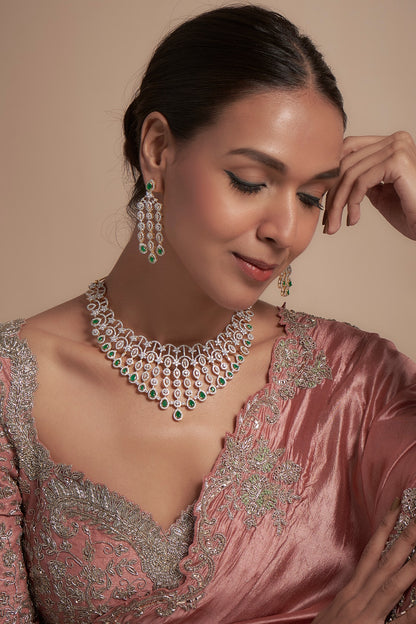 Gold Finish Zircon & Green Stone Necklace Set