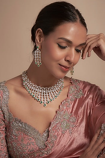 Gold Finish Zircon & Green Stone Necklace Set