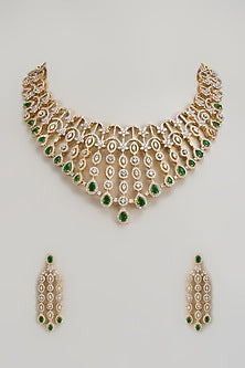 Gold Finish Zircon & Green Stone Necklace Set