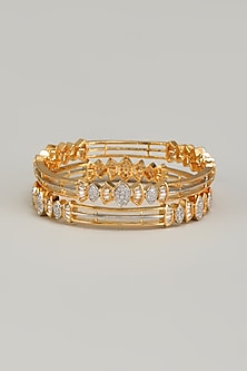 Gold Finish Zircon Bangles (Set of 2)