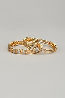 Gold Finish Zircon Bangles (Set of 2)