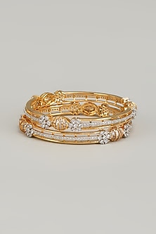 Gold Finish Zircon Bangles (Set of 2)