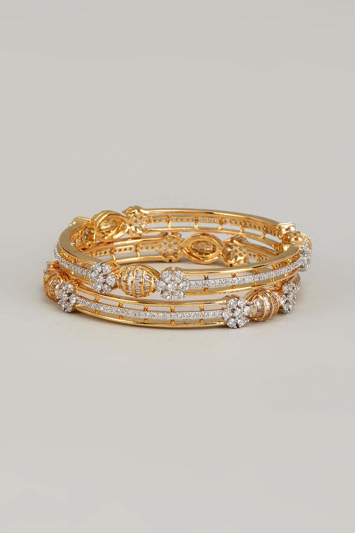 Gold Finish Zircon Bangles (Set of 2)