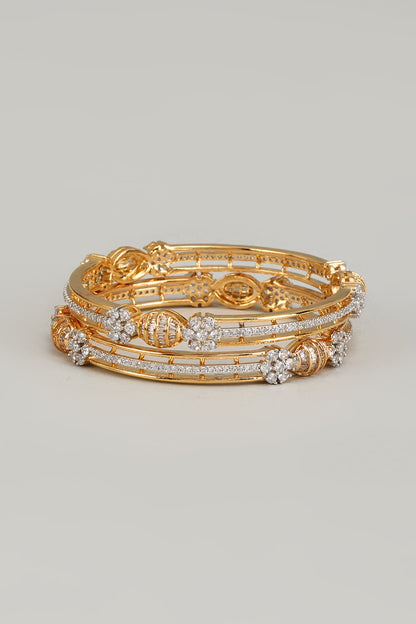 Gold Finish Zircon Bangles (Set of 2)