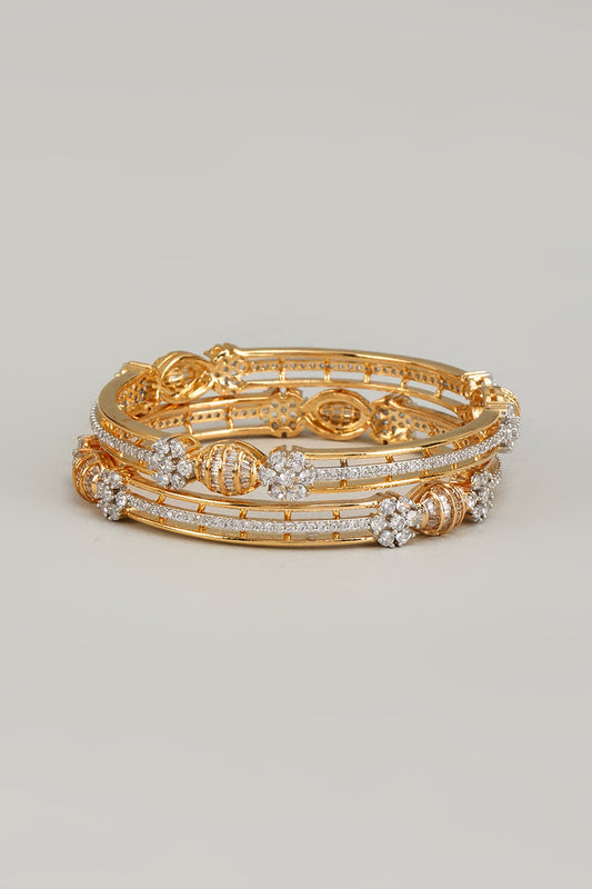 Gold Finish Zircon Bangles (Set of 2)