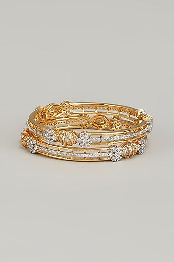Gold Finish Zircon Bangles (Set of 2)