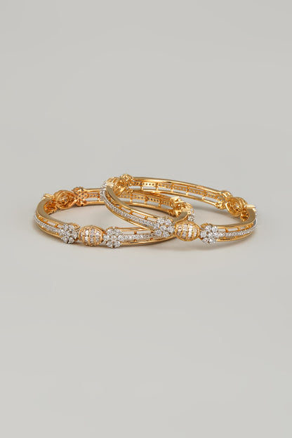 Gold Finish Zircon Bangles (Set of 2)