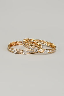 Gold Finish Zircon Bangles (Set of 2)