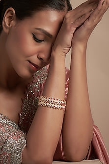 Gold Finish Zircon & Red Stone Bangles (Set of 2)