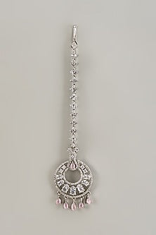 White Finish Zircon & Pink Stone Maangtikka