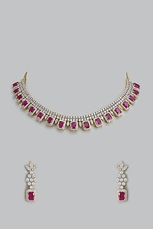 Gold Finish Zircon & Red Stone Necklace Set