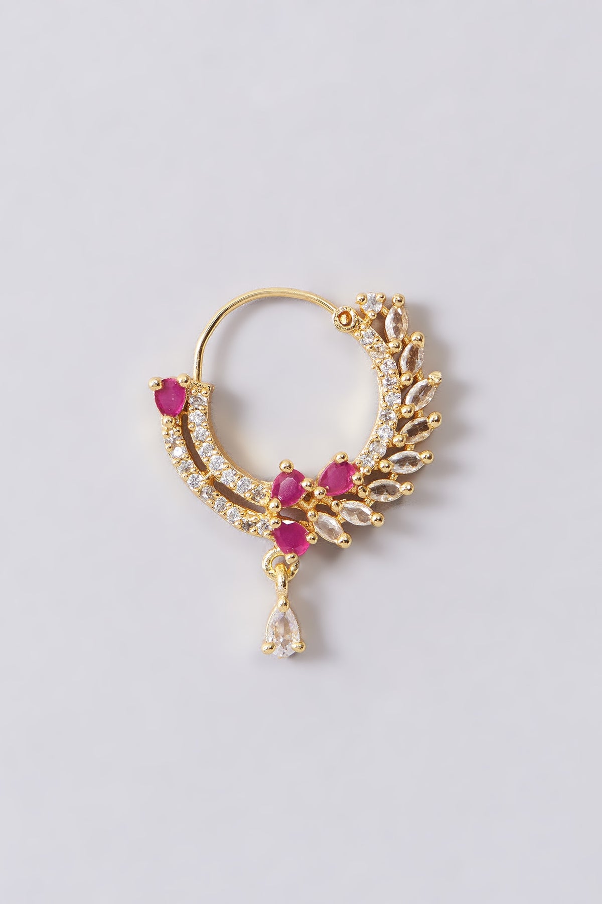 Gold Finish Zircon & Red Stone Nose Ring