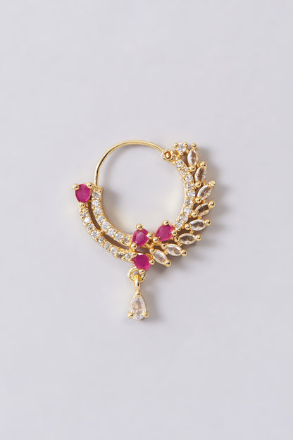 Gold Finish Zircon & Red Stone Nose Ring