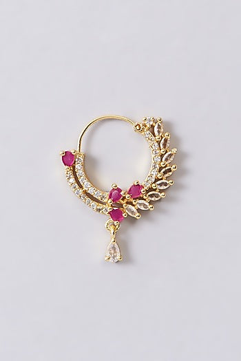 Gold Finish Zircon & Red Stone Nose Ring