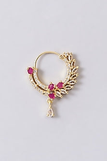 Gold Finish Zircon & Red Stone Nose Ring