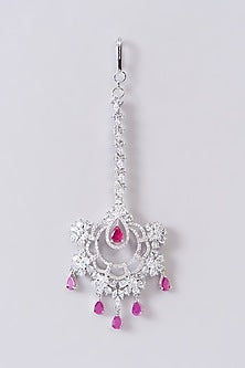 White Finish Zircon & Red Stone Maangtikka