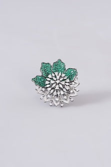 White Finish Zircon & Green Stone Ring