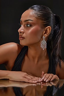 White Finish Zircon & Red Stone Dangler Earrings