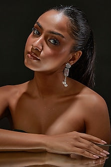 White Finish Zircon & Pearl Dangler Earrings