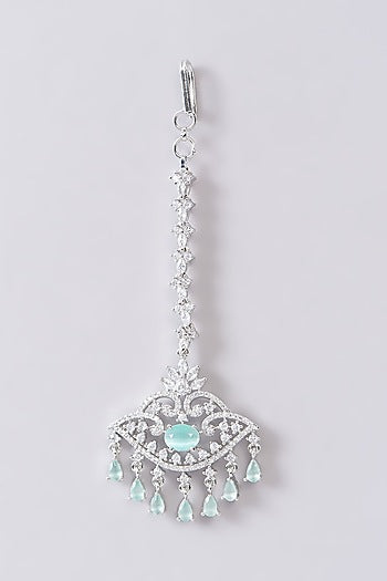 White Finish Zircon & Aqua Stone Maangtikka