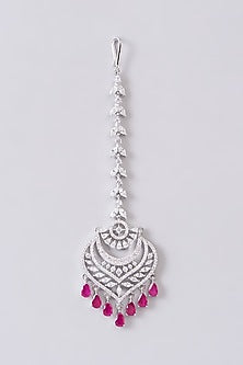 White Finish Zircon & Red Stone Maangtikka