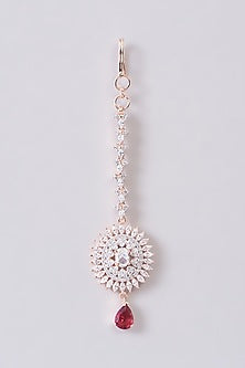White Finish Zircon & Red Stone Maangtikka