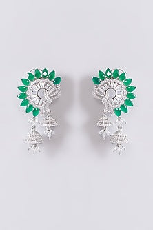 White Finish Zircon & Green Stone Dangler Earrings