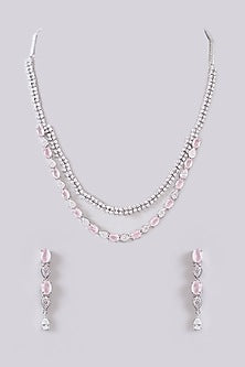 White Finish Zircon Layered Necklace Set