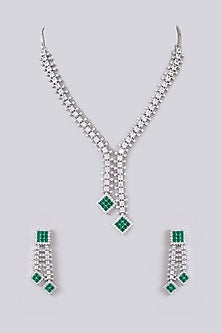 White Finish Zircon & Green Stone Necklace Set