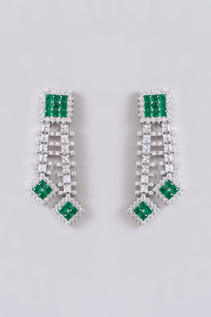 White Finish Zircon & Green Stone Necklace Set
