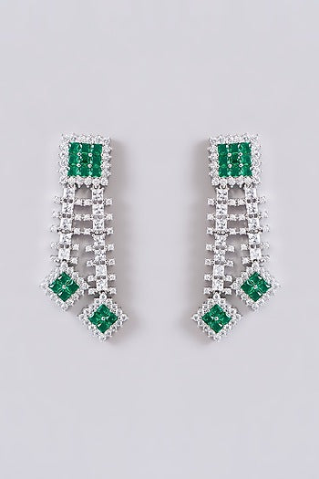 White Finish Zircon & Green Stone Necklace Set
