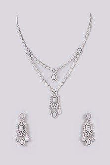 White Finish Zircon Layered Necklace Set