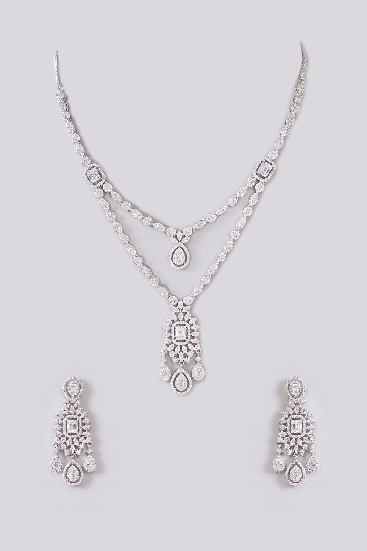White Finish Zircon Layered Necklace Set