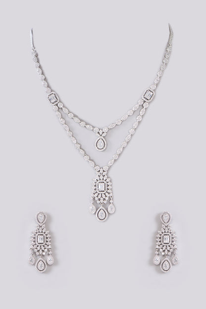 White Finish Zircon Layered Necklace Set