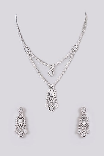 White Finish Zircon Layered Necklace Set