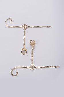 Gold Finish Zircon Hathphools (Set Of 2)