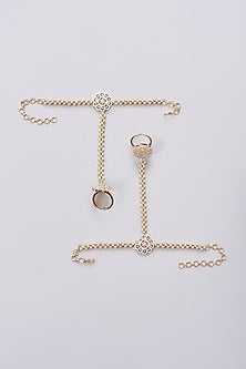 Gold Finish Zircon Hathphools (Set Of 2)