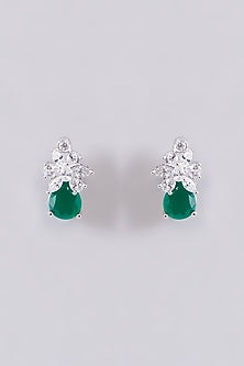 White Finish Zircon & Green Stone Necklace Set