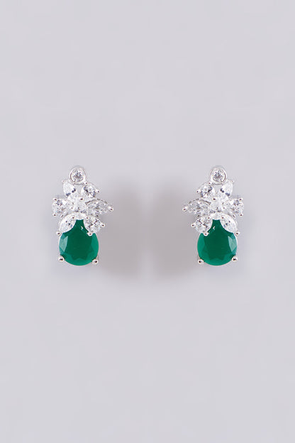 White Finish Zircon & Green Stone Necklace Set