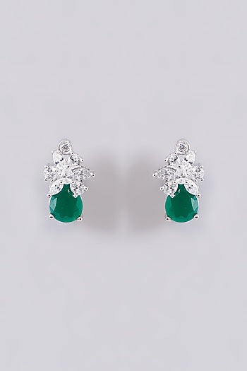 White Finish Zircon & Green Stone Necklace Set