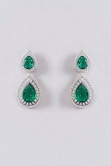 White Finish Zircon & Green Stone Necklace Set