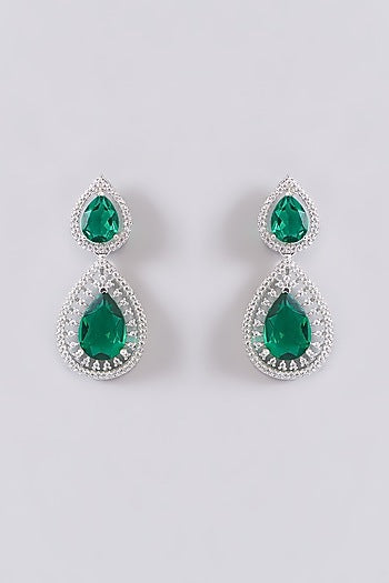 White Finish Zircon & Green Stone Necklace Set