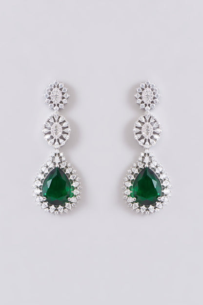 White Finish Zircon & Green Stone Layered Necklace Set