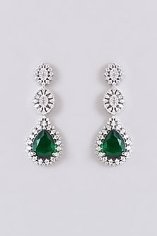 White Finish Zircon & Green Stone Layered Necklace Set