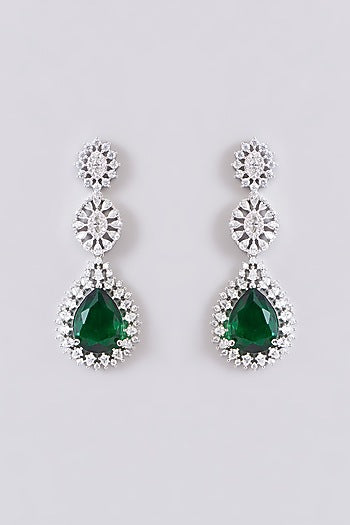 White Finish Zircon & Green Stone Layered Necklace Set