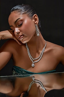 White Finish Zircon Layered Necklace Set